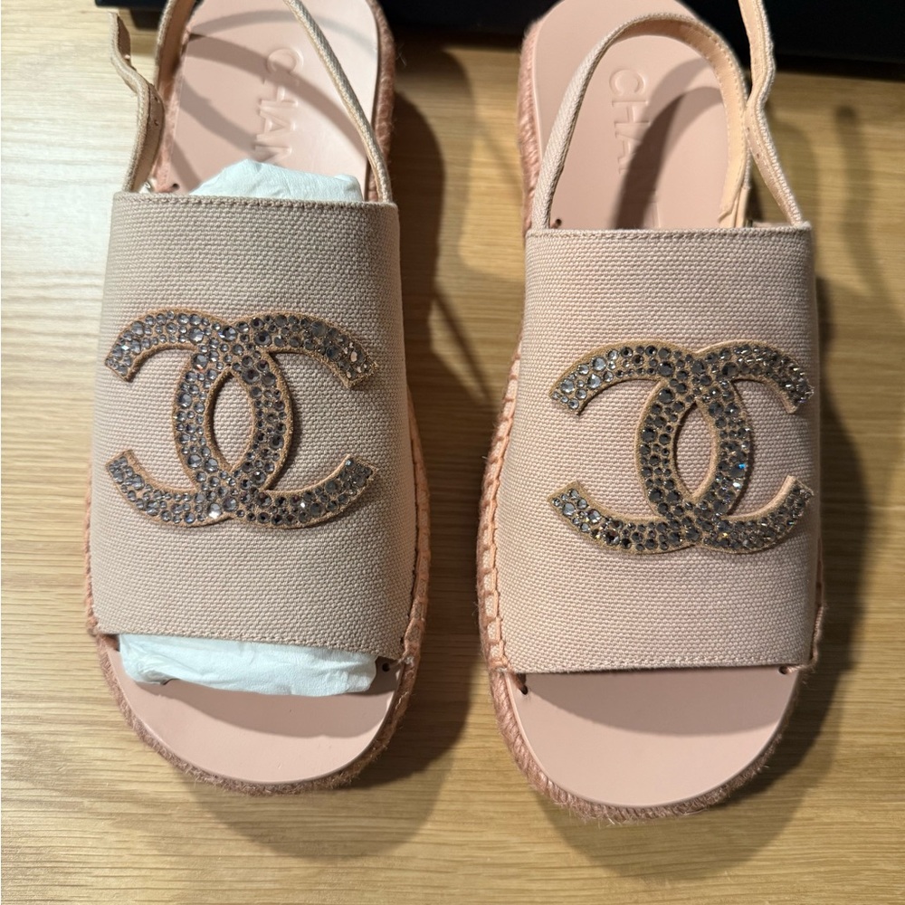 Chanel Pink Espadrille Shoes with Iconic Logo-NO OFFERS ACCEPTED
